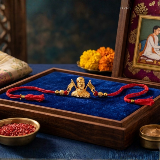 Gold-Plated 3D Shivaji Maharaj Rakhi with Maratha Flags | Premium Heritage Rakhi – Jija Jewellery