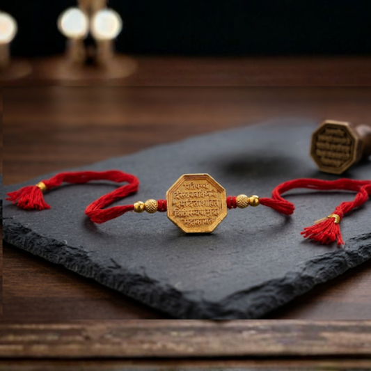 Gold-Plated Rajmudra Rakhi | Shivaji Maharaj Royal Seal Rakhi – Jija Jewellery