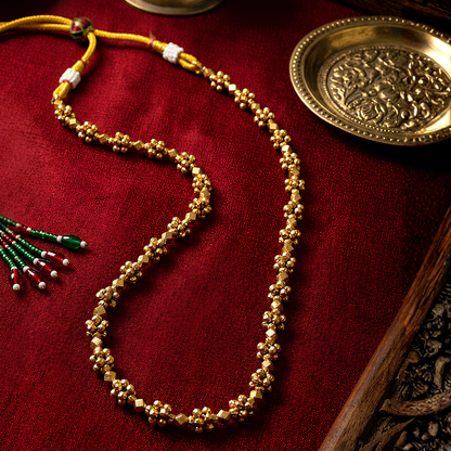 Ashtapailu Ghangru Swarna Mala – Gold Plated Traditional Maharashtrian Long Necklace Front View | Jija Jewellery
