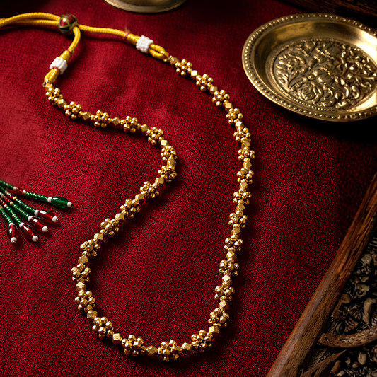 Ashtapailu Ghangru Swarna Mala – Gold Plated Traditional Maharashtrian Long Necklace Front View | Jija Jewellery