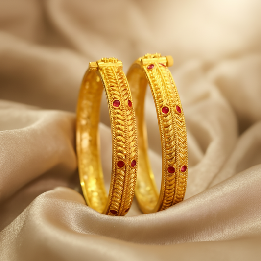 Graceful Leaf Bangle Set – Gold Plated Maharashtrian Kada