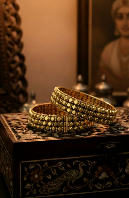 Ashtapailu Gold Plated Bangles – Traditional Maharashtrian Bangle Pair with Screw Fitting by Jija Jewellery