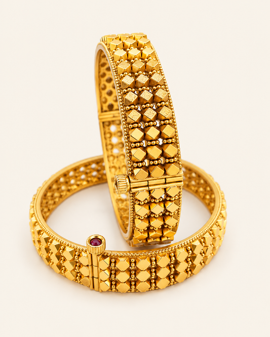 Ashtapailu Gold Plated Bangles – Traditional Maharashtrian Multi-Layer Screw Fitting Pair by Jija Jewellery