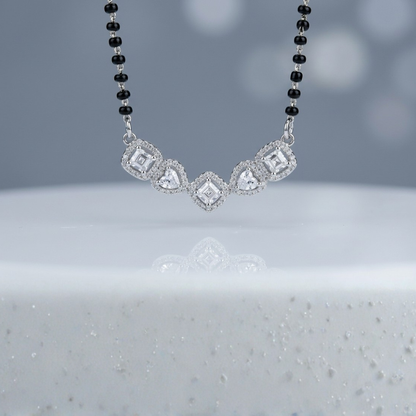 CZ Silver Mangalsutra Close-up – Cubic Zirconia Studded Pendant on 925 Silver Chain | Handcrafted in Satara | Jija Jewellery