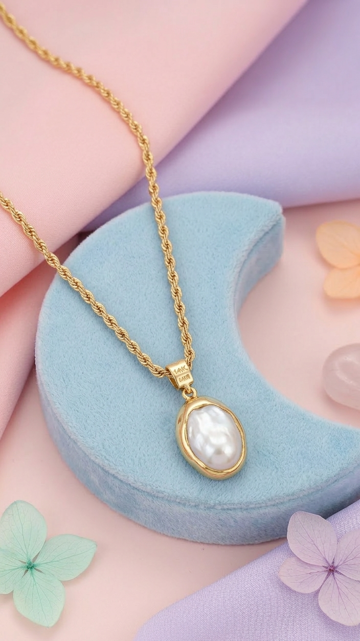 Freshwater Pearl Drop Pendant Chain Set — gold plated anti-tarnish necklace, Jija Jewellery
