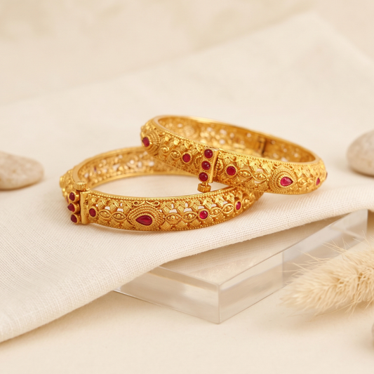 Gold replica bangles pair with real 22K gold look – handcrafted anti-tarnish bangles for women by Jija Jewellery