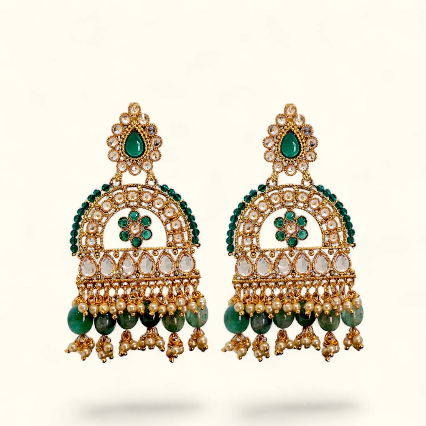Green Luxe Spark Earrings Side View – 22K Gold Plated Green CZ Dangle Earrings | Jija Jewellery