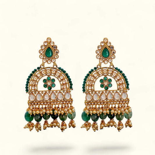 Green Luxe Spark Earrings Side View – 22K Gold Plated Green CZ Dangle Earrings | Jija Jewellery