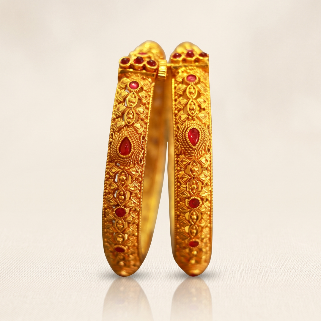 Imitation gold bangles for bridal and wedding wear – nickel-free gold plated brass bangle pair