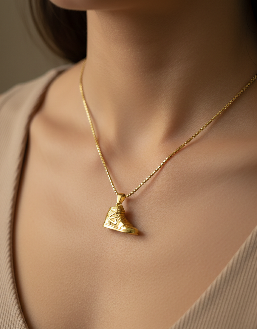 KickGold Sneaker Chain — gold plated anti-tarnish sneaker pendant necklace, 16-inch chain, Jija Jewellery