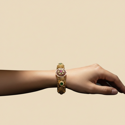 Heritage Glow Kundan kada – gold plated Rajwada bridal bangle