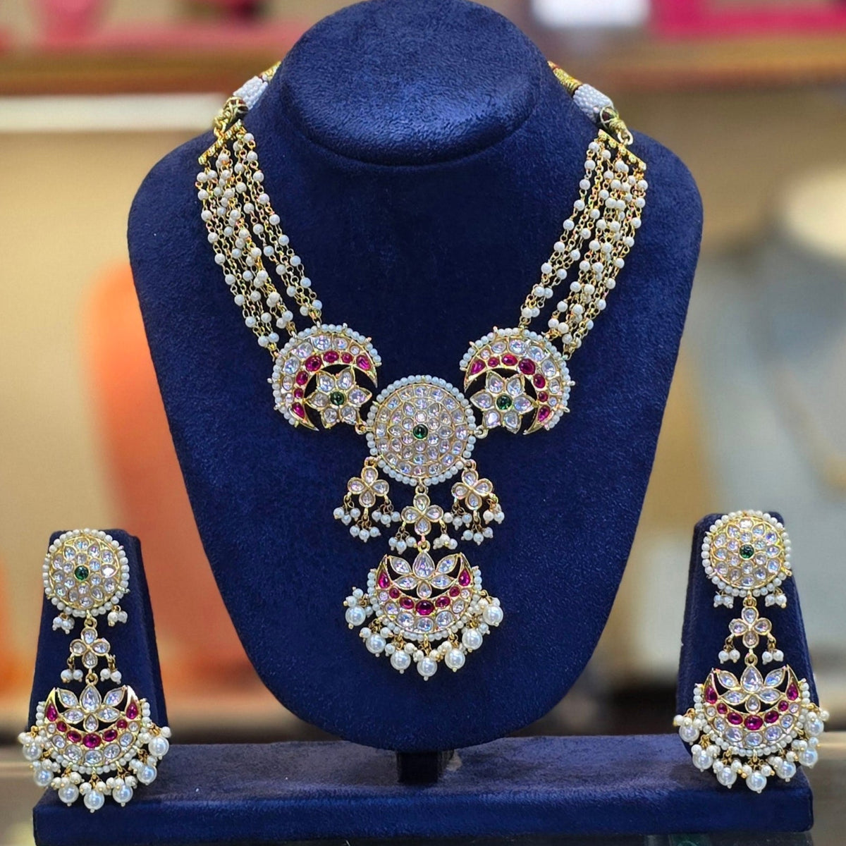 Kundan necklace close-up stone setting detail Jija Jewellery
