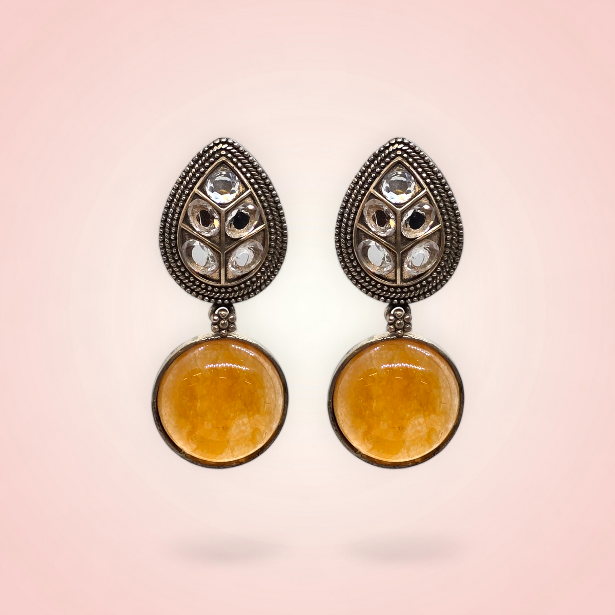 Oxidised ethnic dangler earrings paired with traditional Indian wear – Jija Jewellery Satara