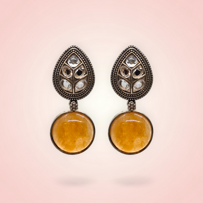 Oxidised ethnic dangler earrings paired with traditional Indian wear – Jija Jewellery Satara