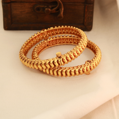 Peshwai Style Antique Gold Bangle Pair - Openable Screw Lock Shindeshai Tode