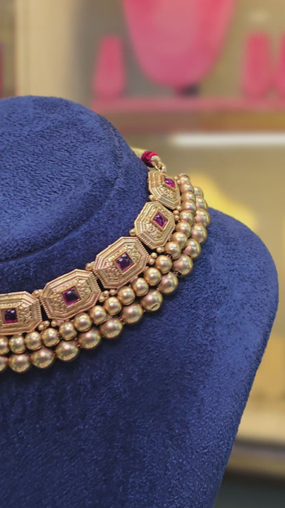 Peshwai Mani Thushi Necklace Gold Plated Traditional Maharashtrian Jewelry