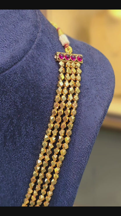 Ashtapailu 4 Line Gold Plated Necklace | Traditional Maharashtrian Mala for Weddings & Festive Wear — 21 Inch Anti-Tarnish