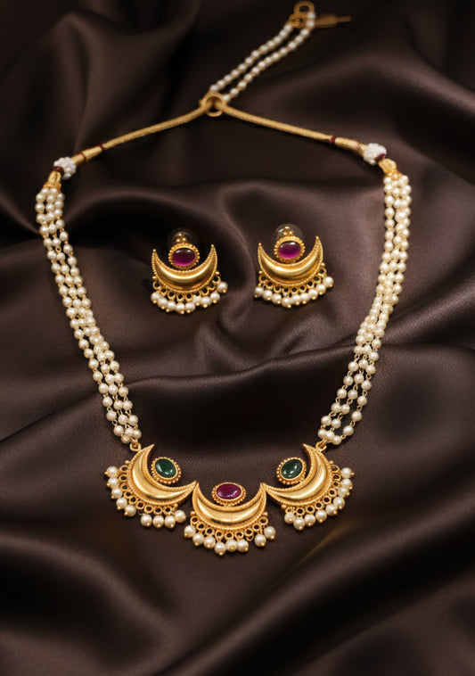 Chandrakor Pearl Choker – Gold Plated Maharashtrian Traditional Necklace | Bridal & Festive Jewellery