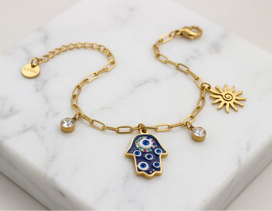 Evil Eye Hamsa Hand Bracelet — Gold Plated Stainless Steel  Anti-Tarnish Gold Plated