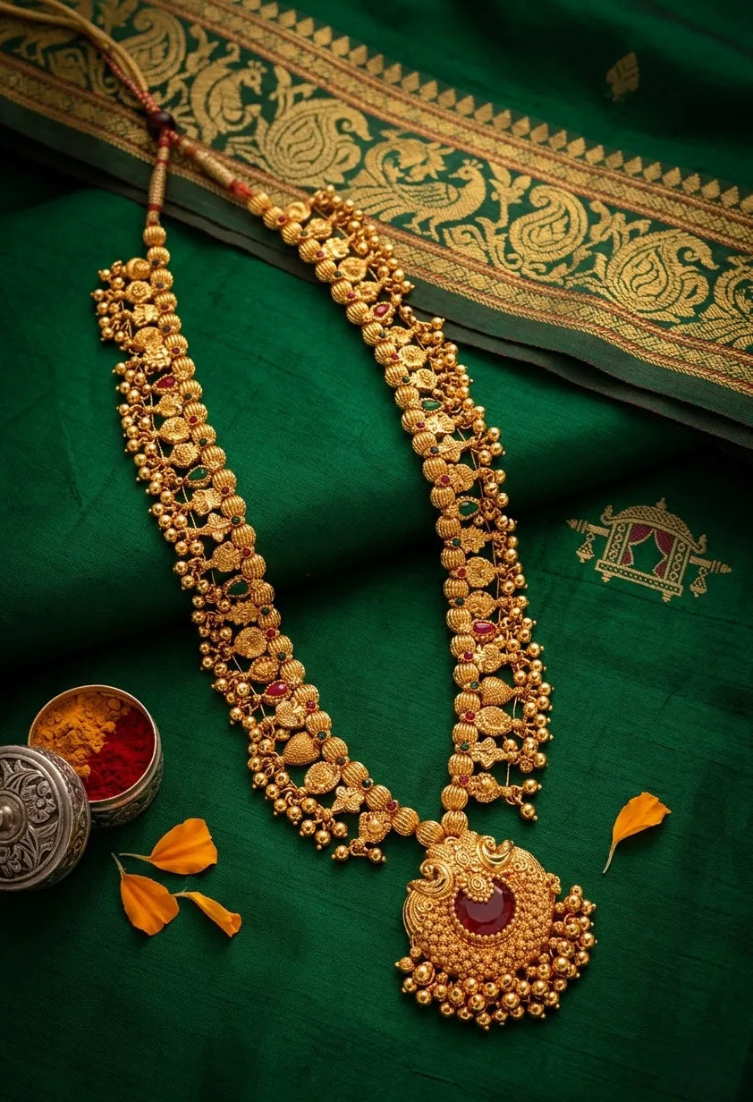 Gold Plated Kolhapuri Saaj Necklace with intricate Maharashtrian design