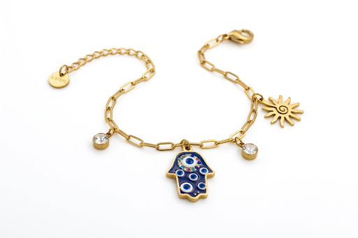 Evil Eye Hamsa Hand Bracelet — Gold Plated Stainless Steel  Anti-Tarnish Gold Plated