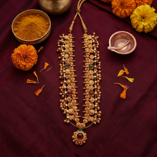 Kolhapuri Saaj Necklace Small Size Kudi Pendant Gold Plated Anti-Tarnish – Jija Jewels