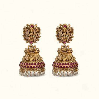 Temple Zumka Earrings – Gold Plated | Traditional Temple Design Jhumki for Weddings & Festive Occasions