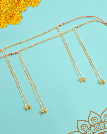 Handcrafted pearl mundavalya worn by groom – side view