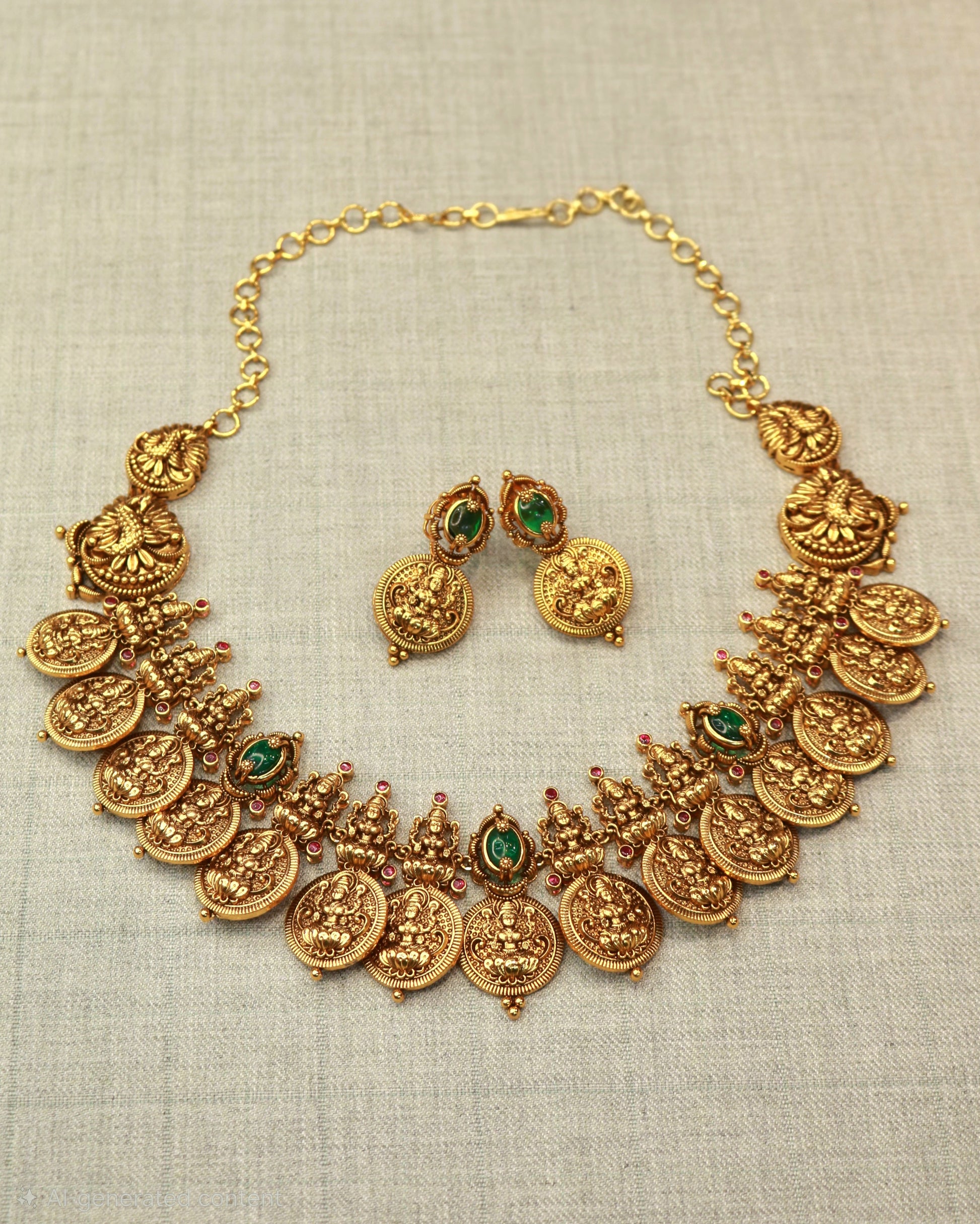 Gold plated Laxmi Putali temple necklace with anti-tarnish finish — traditional Putali Haar design by Jija Jewels, Satara Maharashtra