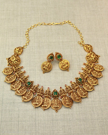 Gold plated Laxmi Putali temple necklace with anti-tarnish finish — traditional Putali Haar design by Jija Jewels, Satara Maharashtra
