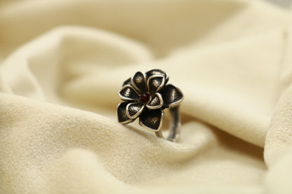 Silver Blossom Finger Ring – 92.5 Pure Silver | Oxidized Adjustable Handcrafted Ethnic Ring for Women