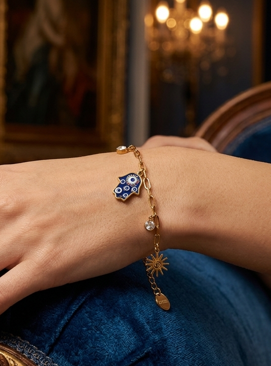 Evil Eye Hamsa Hand Bracelet — Gold Plated Stainless Steel  Anti-Tarnish Gold Plated