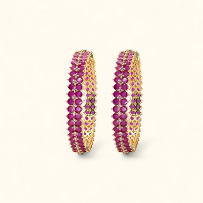 Jija Designer Jewellery Ruby Bangle Set - Gold Plated with CZ White Stone Accents