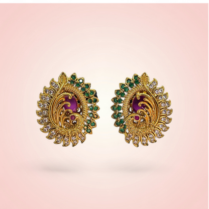 Gold Plated Peacock Earrings Traditional Design for Women