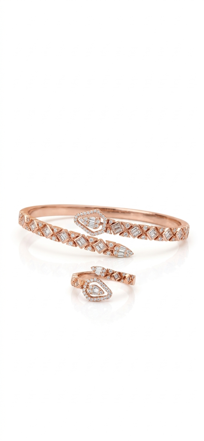 Luxe Aura 925 sterling silver rose gold bracelet and ring set with Masonite stones - Jija Jewellery