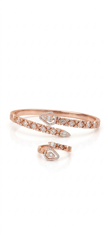Luxe Aura 925 sterling silver rose gold bracelet and ring set with Masonite stones - Jija Jewellery