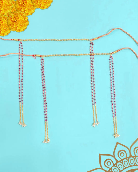 Red Crystal & Pearl Mundavalya – Gold Plated Maharashtrian Bridal Wedding Jewellery | Handcrafted