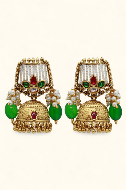 Antique Pearl Earrings – Gold Plated | Traditional Design Ethnic Festive & Wedding Earrings for Women