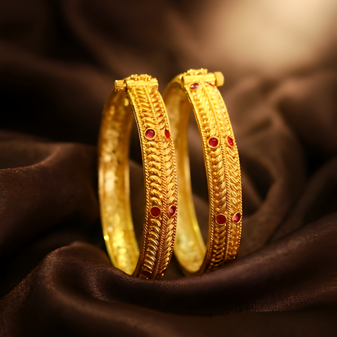 Graceful Leaf Bangle Set – Maharashtrian Gold Plated Kada by Jija Jewellery