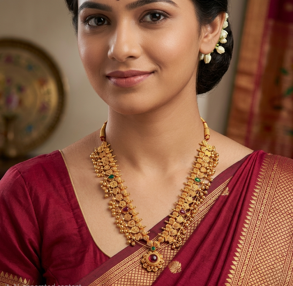 Authentic Maharashtrian Kolhapuri Saaj Necklace with Kudi Pendant – Front View | Jija Jewellery