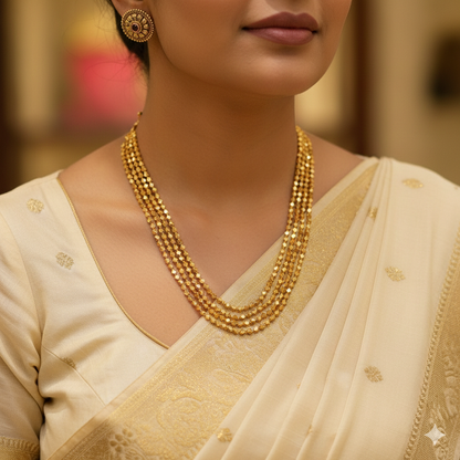 Ashtapailu 4 Line Gold Plated Necklace | Traditional Maharashtrian Mala for Weddings & Festive Wear — 21 Inch Anti-Tarnish