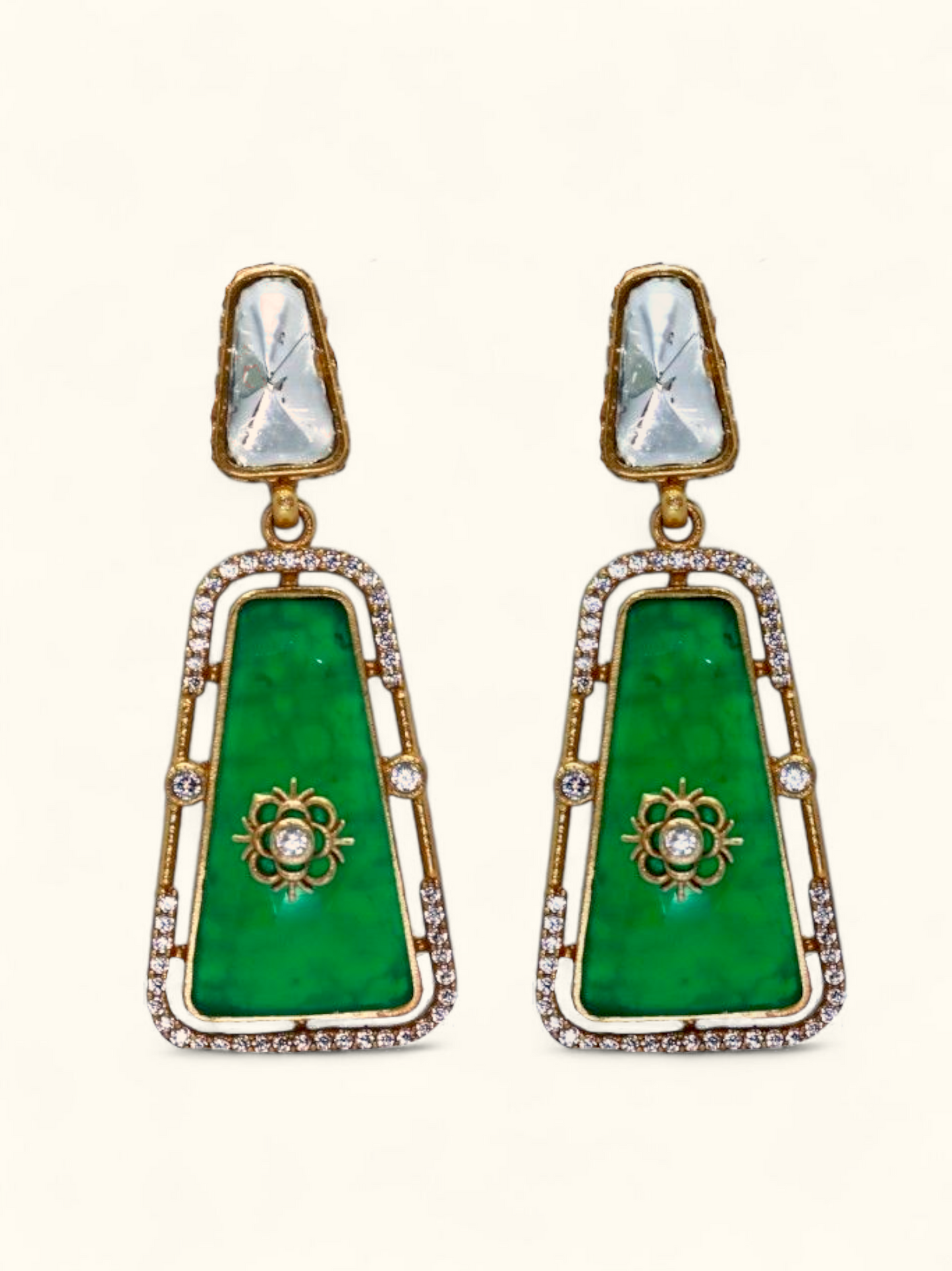 Kundan Emerald Spark Stud Earrings Gold Plated Ethnic Jewelry for Festive Occasions