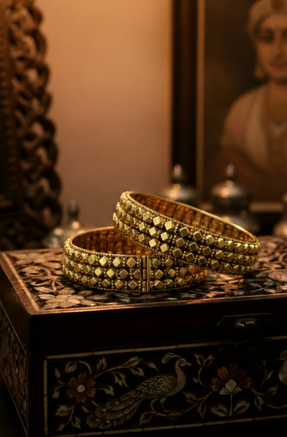 Ashtapailu Gold Plated Bangles – Traditional Maharashtrian Bangle Pair with Screw Fitting by Jija Jewellery