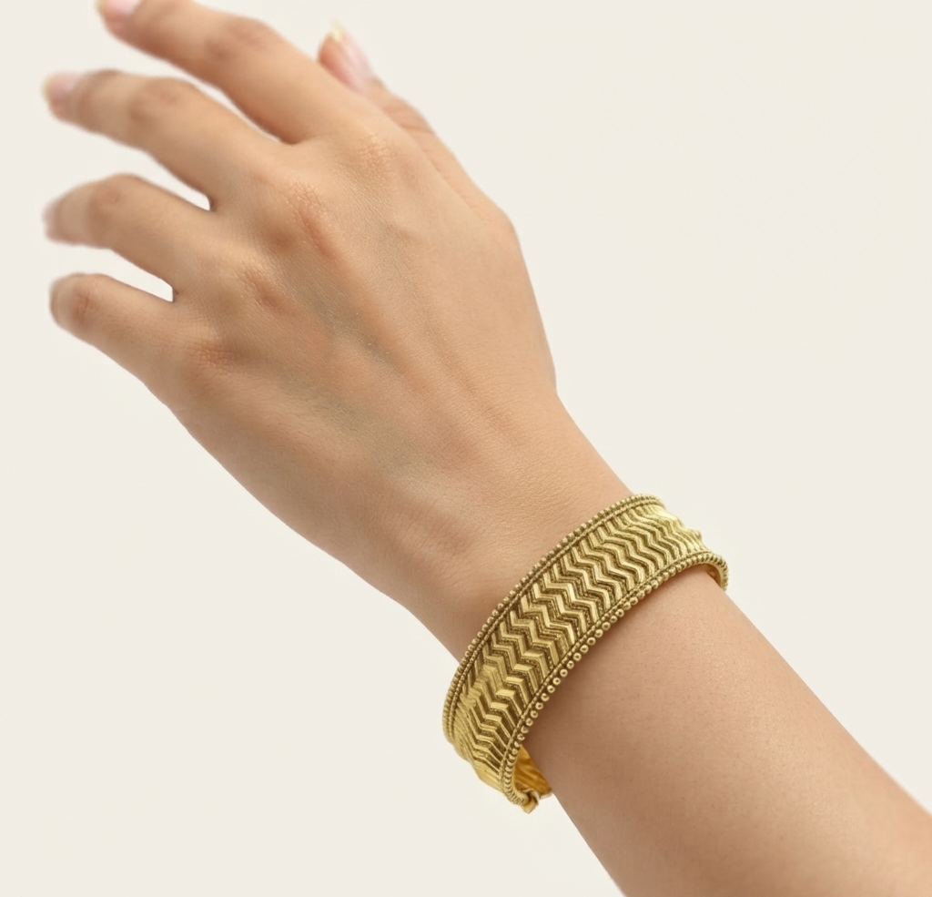 Antique Gold Plated Chevron Bangles | Screw Openable | Anti-Tarnish | Set of 2