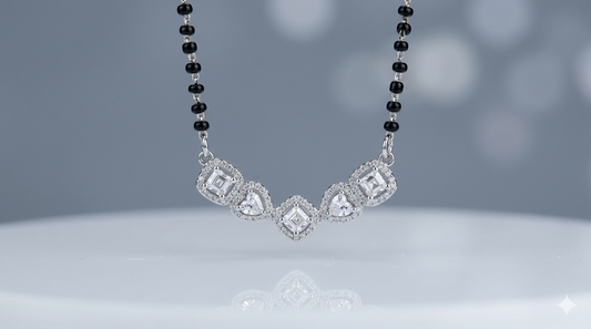 Jija Designer Jewellery CZ Silver Mangalsutra - 16 Inch Party Wear Necklace
