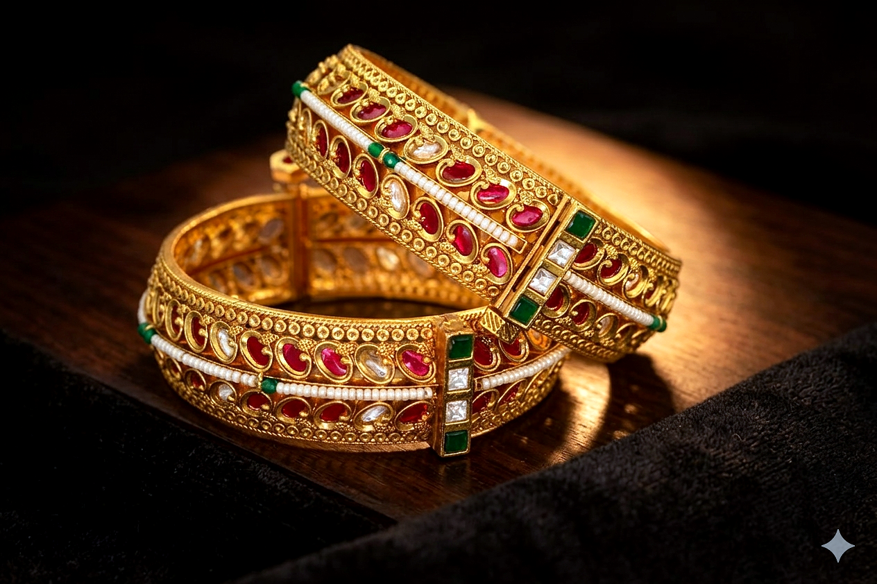 Zariya Kundan Kada – Gold Plated Elegance for Timeless Weddings