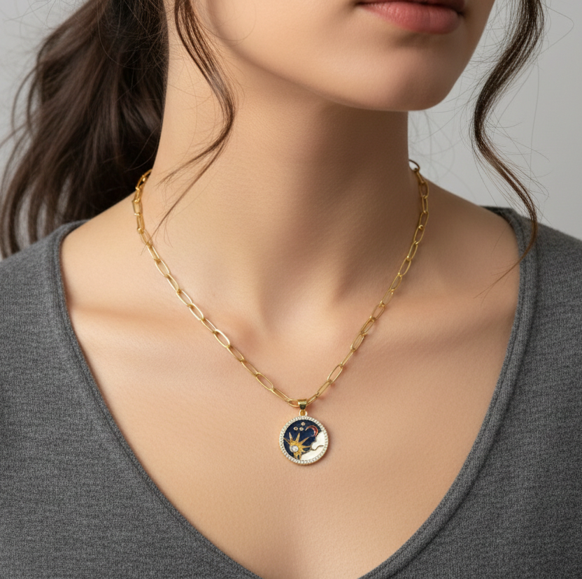 Cosmic Balance Pendant – Day & Night Dual Design (Gold Plated)