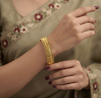 Antique Gold Plated Chevron Bangles | Screw Openable | Anti-Tarnish | Set of 2