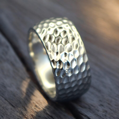 Silver Hammered Finger Ring – 925 Pure Sterling Silver | Handcrafted Textured Band Ring for Women & Men