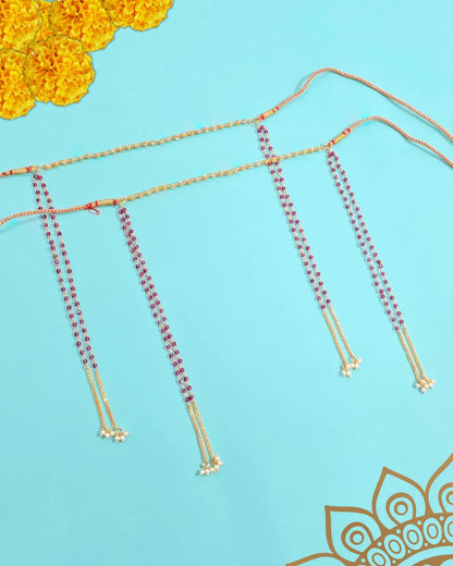 Red Crystal & Pearl Mundavalya – Gold Plated Maharashtrian Bridal Wedding Jewellery | Handcrafted